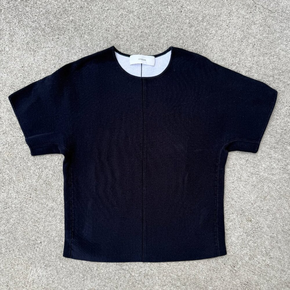 CYCLAS Short Sleeve Heavy Knit Top, Navy Blue, Size S, Cotton 1-02-07-0007